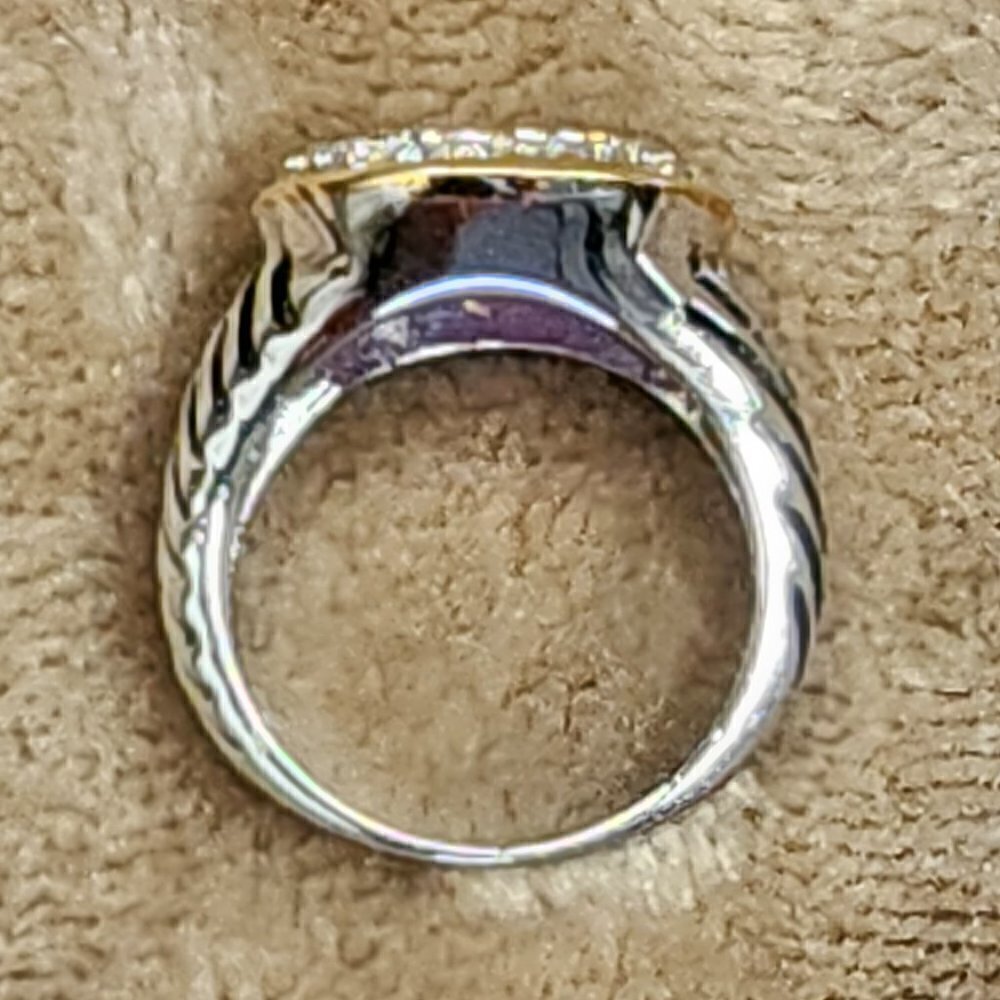 Faux Silver & Gold Amethyst Ring with Simulated Diamonds - Picture 4 of 5